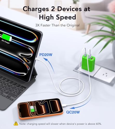 Image of 2 Pack USB C Charger, 40W Fast Charge Cube, 4-Port QC+PD Wall Plug,Multi-Port Type C Power Adapter for iPhone 17 16 15 14 13 12 Pro Max XS XR 8,Galaxy S24,Nexus,HTC,Google Pixel,and More(Green)