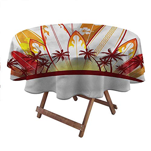 Philip C. Williams Round Coffee Table Cover Surfboard,Tropical Island Sunset Kids Picnic Table Birthday Party Supplies Farm Party Supplies Diameter 54" inch
