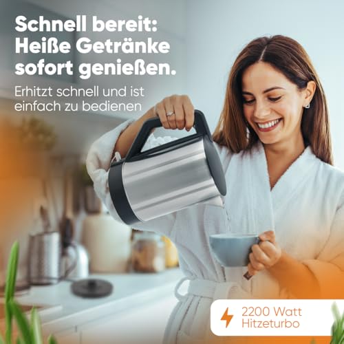 Foto von Clatronic® Wasserkocher Edelstahl | 1,5 Liter | BPA frei | Einhandbedienung | Edelstahlgehäuse | Kettle | Station mit Kabelaufwicklung | Wasserkocher schwarz | WKS 3692 schwarz