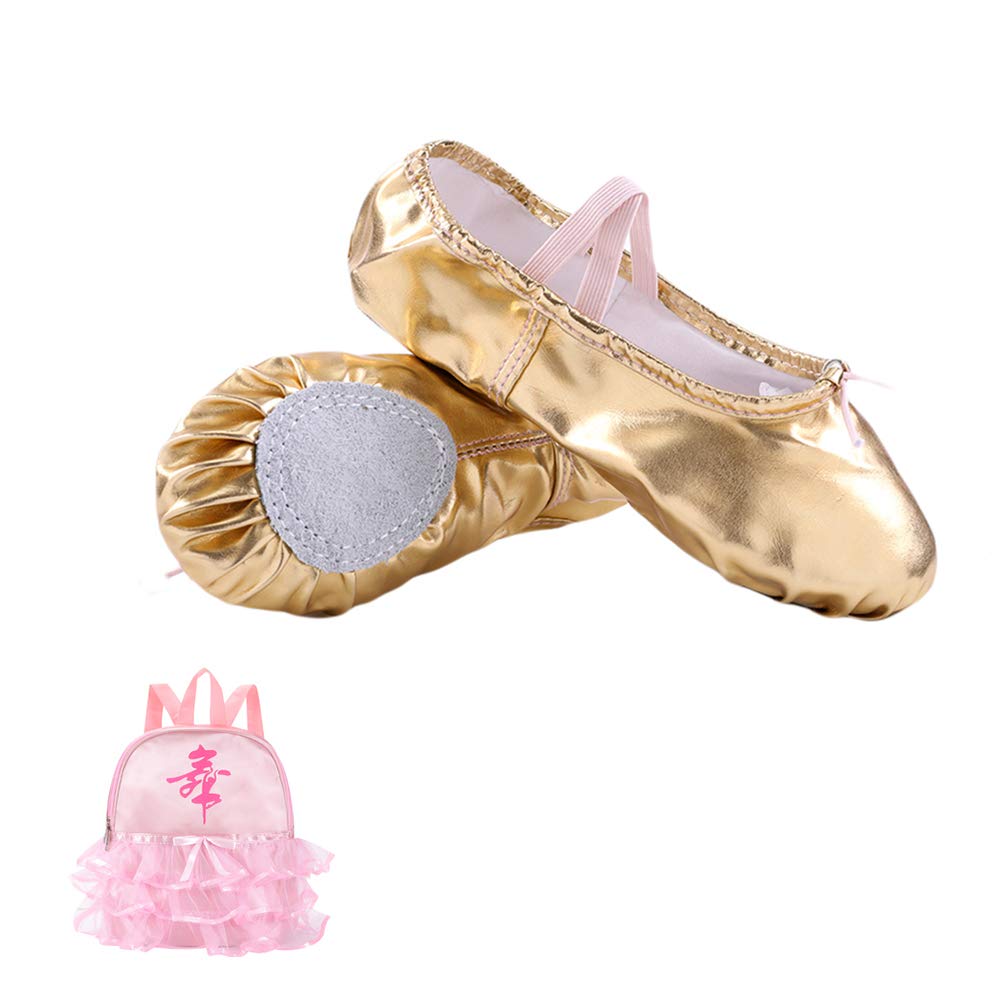 MNSSRN-MM PU Cuero Zapatos Brillantes de Baile, Suave, Ligero y cómodo para el Escenario de Funcionamiento Zapatos de Baile de la Danza de Vientre de Ballet para niños,Oro,32