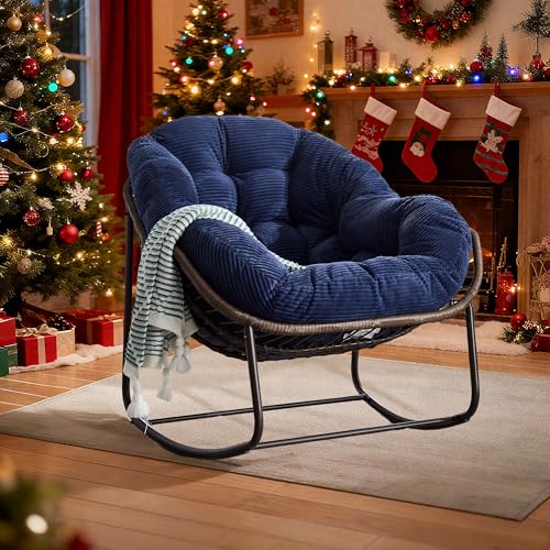 LIFEISLE Schaukelstuhl Schaukelsessel mit Rattan, Loungesessel drinnen...