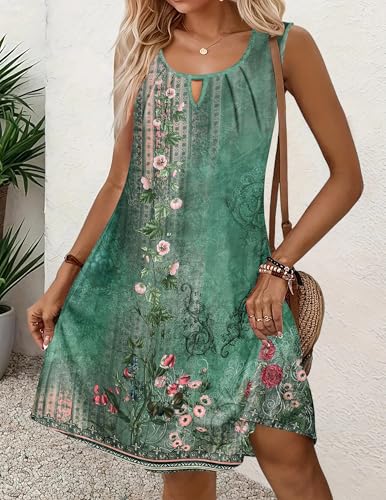 Image of Zeagoo Womens Casual Summer Dresses 2025 Boho Sleeveless Sundresses with Pockets Pleated Beach Floral T Shirt Dresses
