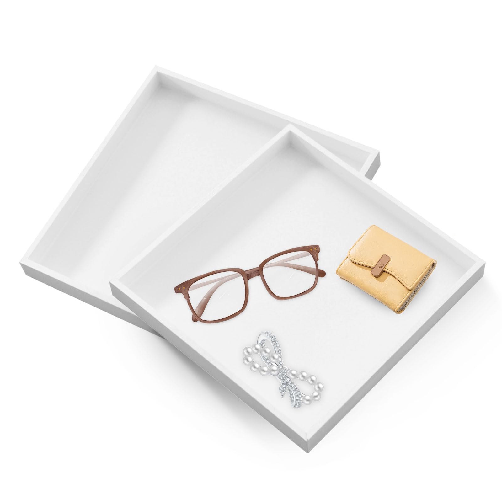 2 Stück Deko Tablett Weiß Quadratisch Dekotablett Holztablett Klein Badezimmer Tablett Dekoratives Serviertablett für Schmuck Lebensmittel Cosmetics Badezimmer Küche 20 X 20 cm