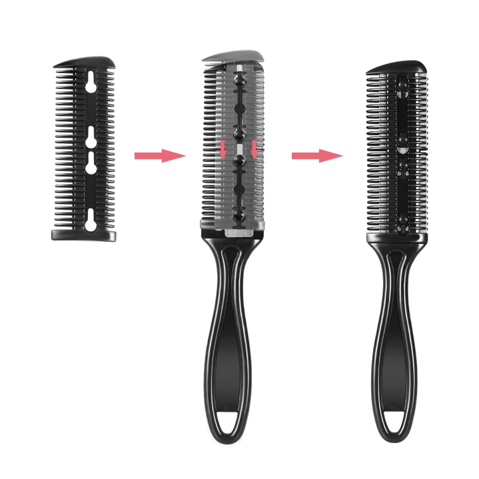 FRCOLOR Haircut Comb Kit Stainless Steel Razor Plastic Thinner for Professional Hair Cutting image 5
