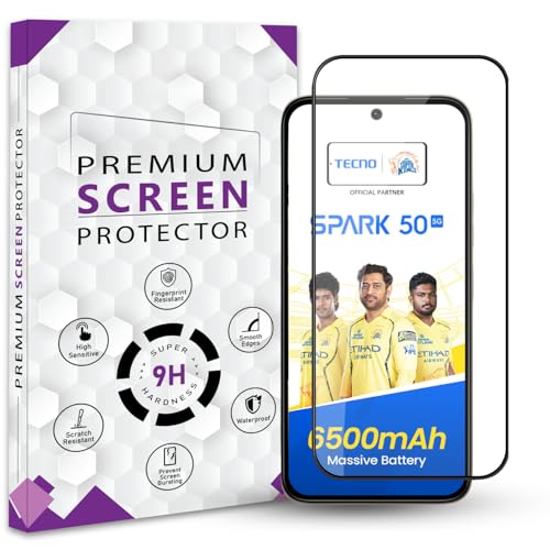 Image of Premium Tempered Glass Screen Protector Guard For Tecno Spark 50 5G (6.78 Inch, Pack of 1) | Edge to Edge Coverage With Easy to installation kit