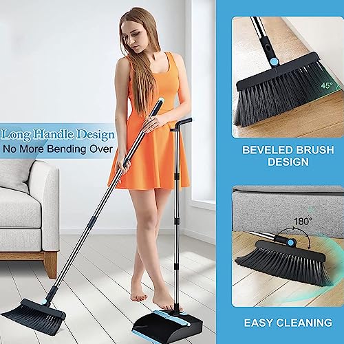 YIORYO Besen und Kehrschaufel mit langem Griff for Zuhause, Küche, Zimmer, Büro, Lobby, Boden, aufrechter Stand-Up-Set – Bild 4