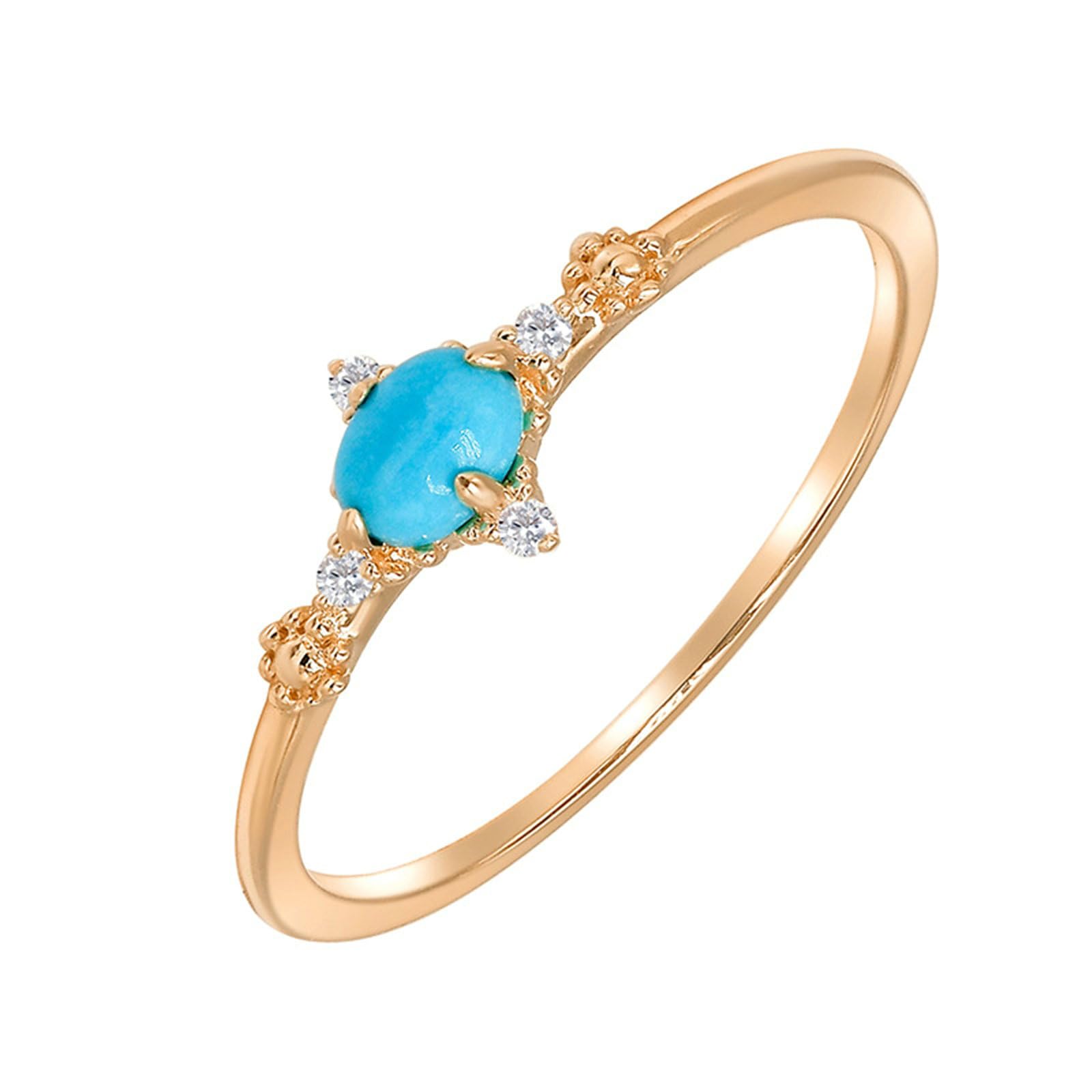 Anello Promessa Donna, Anello Promise Sottile per Donne con Turchese e Moissanite in Oro giallo