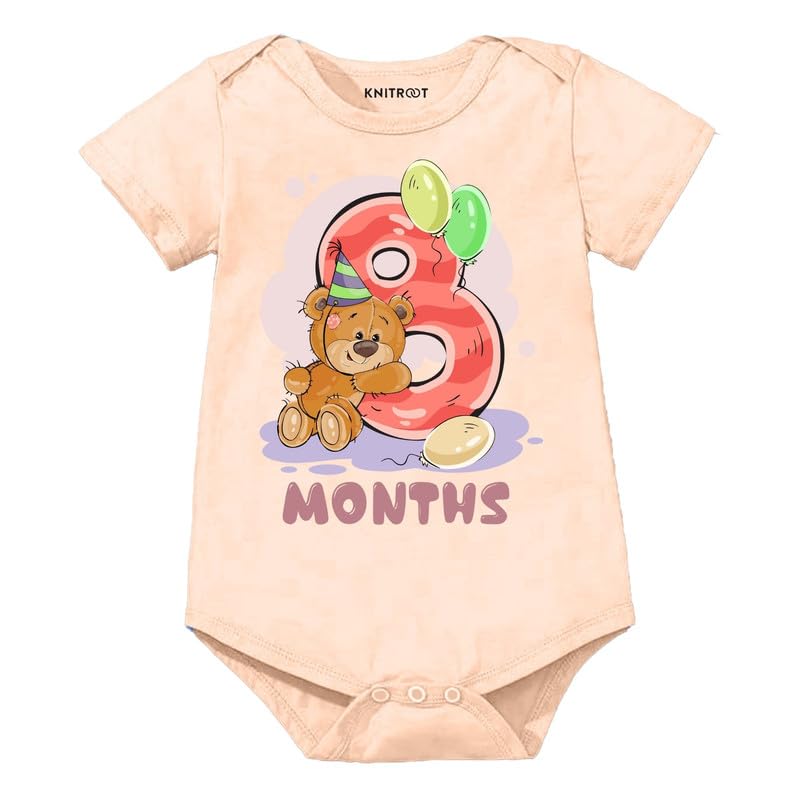 Image of Knitroot Monthly Birthday Teddy Special, Newborn Baby Half Sleeve Unisex Romper, Onesies, Sleepsuit, Body Suit, Envelope Neck, 1 to 12 Months Print, 0-12 Months, Infant Cloth for Boys & Girls
