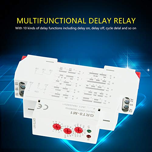 Fyearfly GRT8-M1 Time Delay Relay Timer Relay, On/Off Repeat Delay Time Relay 35mm Din Rail Install with Delay off Cycle Delay 10 Functions, AC 220V