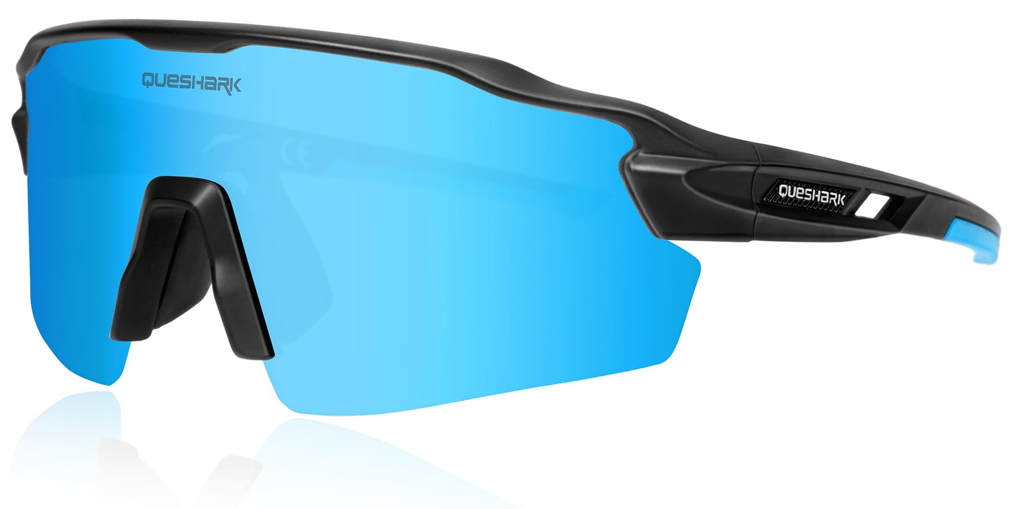 Queshark Occhiali Ciclismo Uomo e Donna, Occhiali Veloci Polarizzati, Con 1 Lenti o 4 lenti Intercambiabili, TR90 Montatura, UV400 Occhiali Sportivi Uomo per Ciclismo, Corsa, Pesca, Baseball, Sci