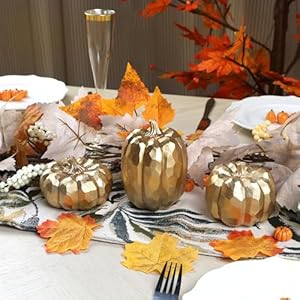 winemana Pumpkins Fall Decor Indoor- Set of 3 Thanksgiving Table Decorations, Artificial Pumpkins Decor for Fall Table Runner, Harvest Autumn, Home Mantel, Office (Elegant Gold) winemana Pumpkins Fall Decor Indoor Set of 3 Thanksgiving Table Decorations Artificial Pumpkins Decor for Fall Table Runner Harvest Autumn Home Mantel Office Elegant Gold