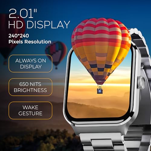 Image of PunnkFunnk Nexoro 2.01 inch Smartwatch for Men & Women Bluetooth Call, Heart Rate, SpO2, Sleep & 100+ Sports Modes, IP68 Waterproof, Compatible with Android & iPhone (Metal Grey)