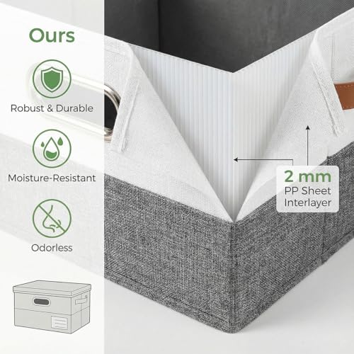 Image of PRANDOM Storage Bins with Lids [3-Pack] Linen Fabric Foldable Storage Boxes Organizer Containers Baskets Cube with Cover for Bedroom Closet Office Grey&White（11.4X8.6X6.7