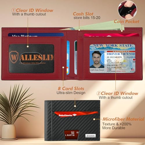 Wallet for Men, RFID Mens Wallet with 2 ID Windows Slim Wallets Minimalist With Gift Box(Red)2
