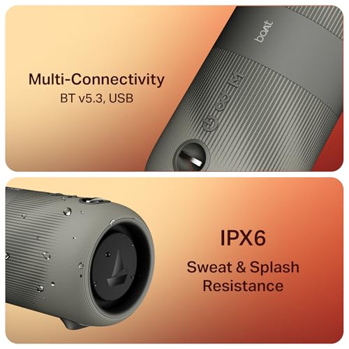 Image of Boat Stone 1200 Pro, 60W Boat Signature Sound, 76.2mm Drivers, TWS,7.5H Battery, Built-in Mic, Carry Strap,IPX6, Bluetooth Speaker, Wireless Speaker, Portable Speaker (Ice Grey)