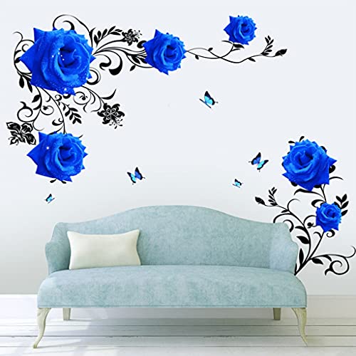Vinilo Decorativo Azul 3D Rosa Elegante Flores miniatura 4