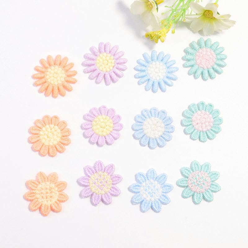 Naszywka haftowana 30 SZTUK 3 CM Małe Kwiaty Stokrotki Ręcznie Robione Szydełkowe Aplikacje Kwiatowe Naszywki Haftowane Do Prasowania Na Ubrania(17# Light Blue 12 Petal)