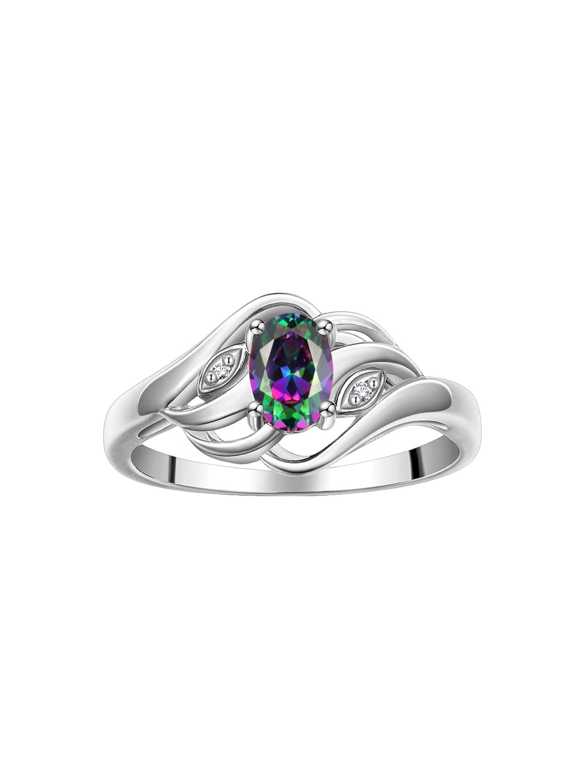 Rylos Ring featuring Classic Style, 6X4MM Birthstone Gemstone, &amp; Diamonds - Elegant Jewelry for Women in Sterling Silver, Sizes 5-10