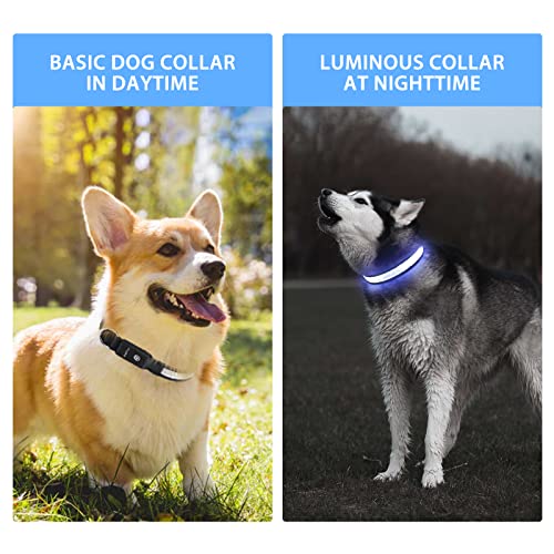 PcEoTllar Leuchthalsband Hund Aufladbar, Hundehalsband Leuchtend Wasserdicht, Blinkend LED Halsband für Hunde mit 7 Farben, Einstellbare LED Hundehalsband für Kleine Große Hunde, Schwarz-M