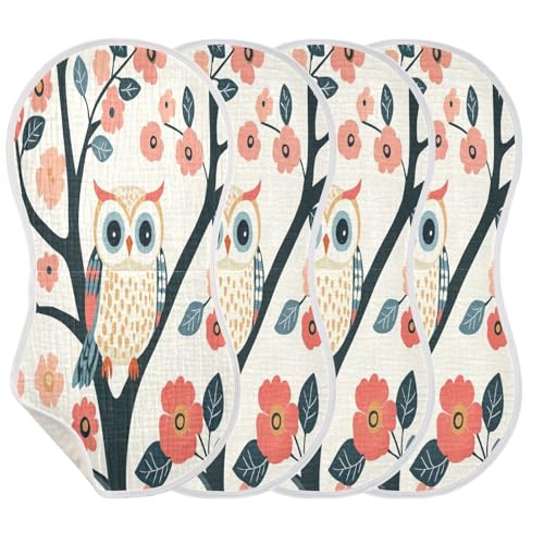 Owls Flowers Burp Cloths Cotton Baby Washcloths,Large 22x11in Burping Cloth Absorbent and Soft for Newborn Baby Boys and Girls,2 Pack3