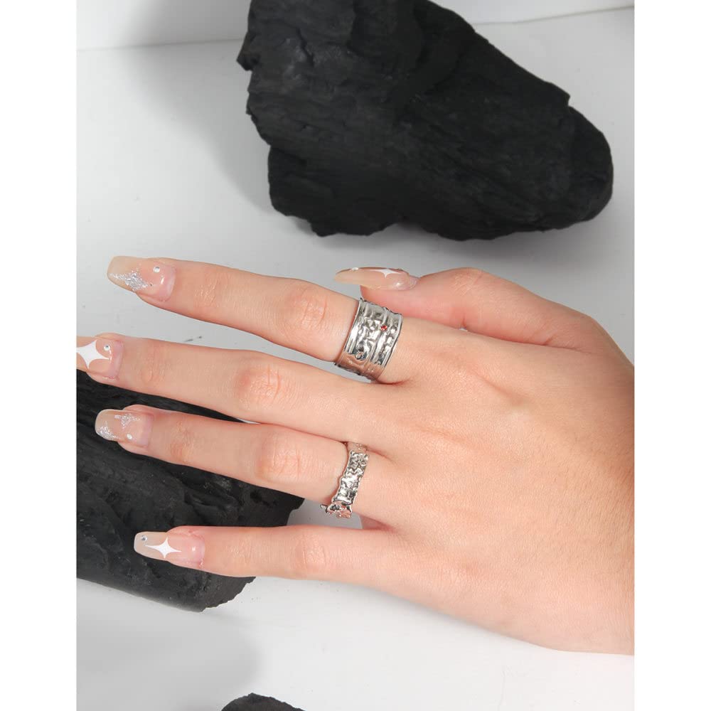 HGJH Verstellbarer Ring, S925 Sterling Silber Textur Zirkon Ring Verstellbare Ringe Unregelmäßigkeit Offener Ring Silber Daumenring Ewigkeitsring Hochzeit Charme Schmuck Geschenke Für Männer Mädchen
