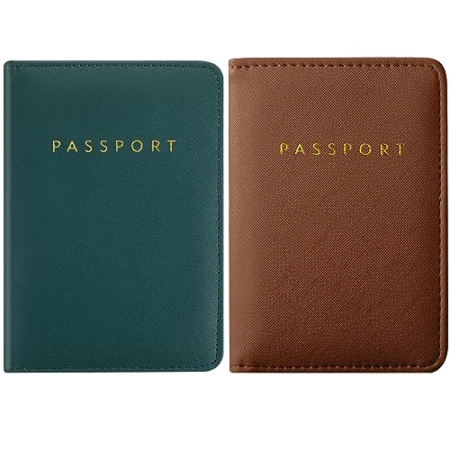 Frienda 2 Pieces Bridal Passport Covers Holder Waterproof Leather Holder Covers Travel Wallet Passport Case for Women and Men