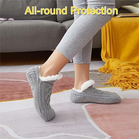 Indoor Non-Slip Thermal Socks,FleeceSox - Fleece-Lined Non-Slip Thermal Slippers Socks,V-Mouth Fluffy Slipper Socks3