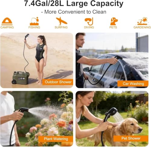 Camping Shower Kit con Jarra Rodante de Agua de 7.4 Gal (28L) y Bomba de Ducha de 6000mAh miniatura 3