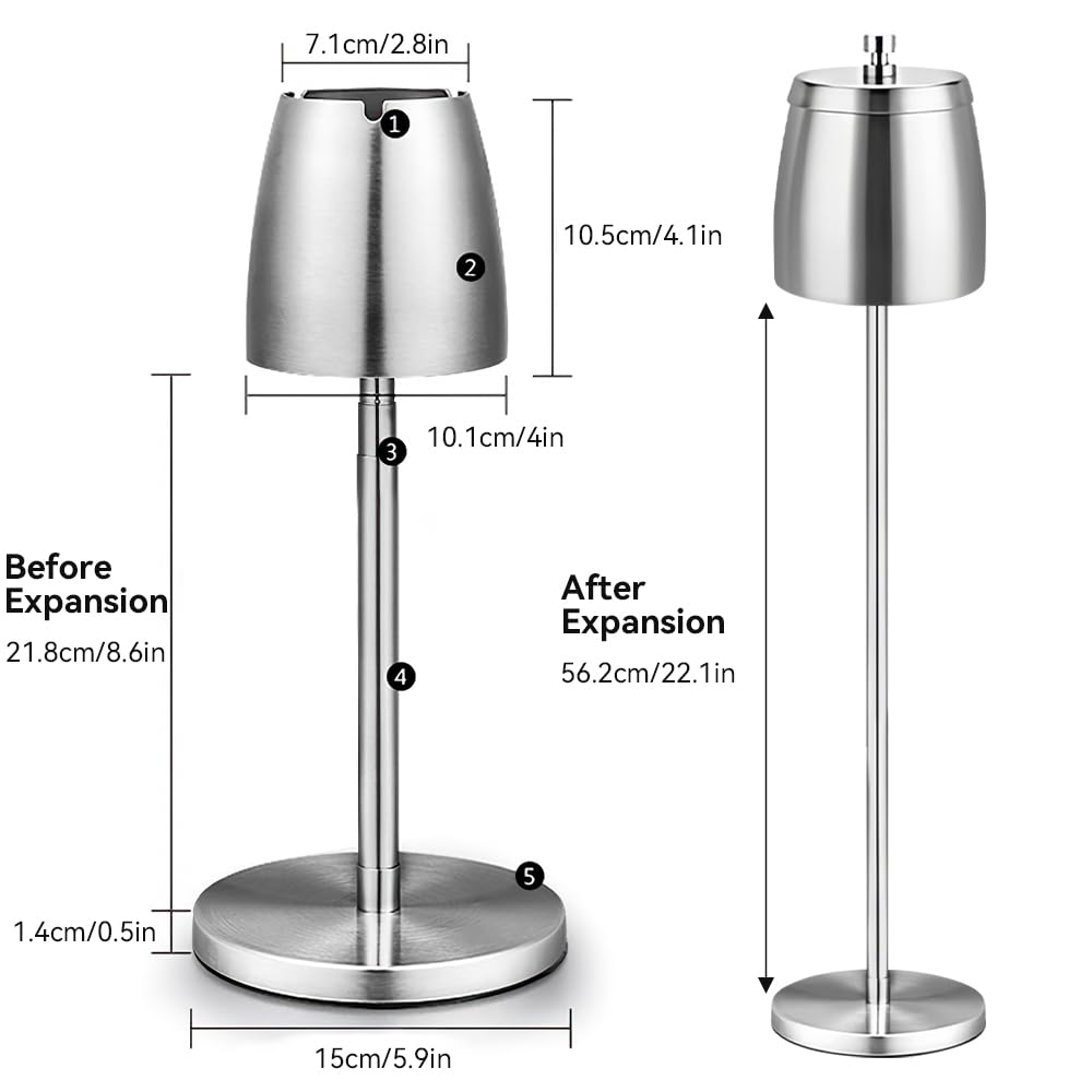 Einstellbarer Standaschenbecher Edelstahl - Höhenverstellbar 22-56cm Für Indoor & Outdoor