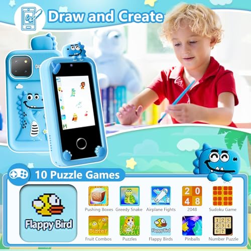 Image of Cason Small Smart Phone for Boys & Girls,2.8 inch Touch Screen Mini Toy Phone for Kids with Dual Camera, Music Player, Games Kids Mobile with 8GB SD Card (Blue)