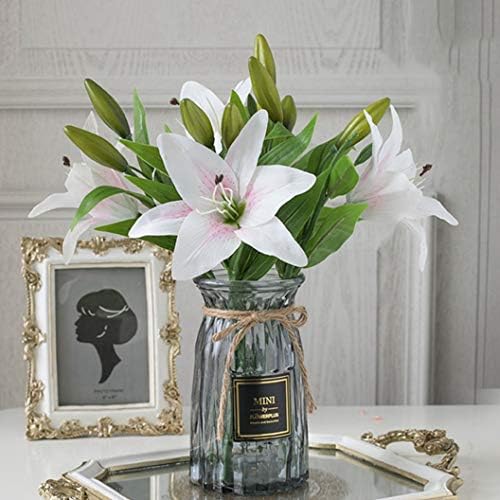Amazon 百合 ユリ 造花 花瓶付きセット 本物そっくり インテリア造花 アートフラワー 生け花 花束 ブーケ 枯れない花 人工観葉植物 シルク製 装飾 撮影用 飾り物 プレゼント 結婚式 お礼 お祝い リビングルーム 玄関 茶室 おしゃれ 造花 オンライン通販