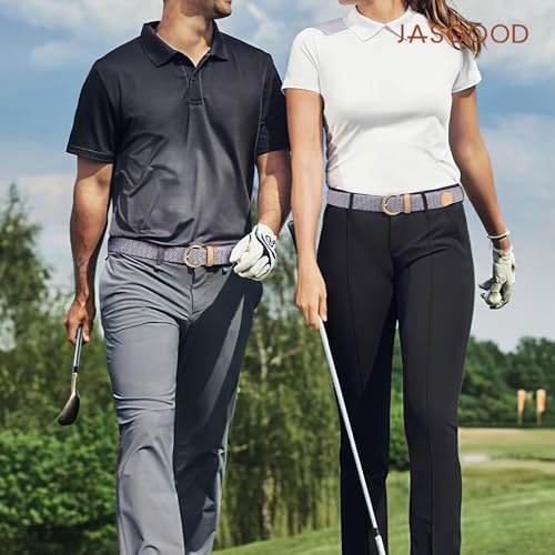 Image of JASGOOD Women Men Braided Woven Elastic Stretch Waist Belt Golf Canvas Fabric Casual Belt for Jeans Pants