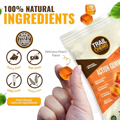 Image of - Peach Flavor - 4-in-1 Energy Gummies for Energy, Hydration, Immunity, Recovery. Boosts Endurance and Performance. Plant-Based & Gluten-Free. 12 Bags, 10 Gummies Each.