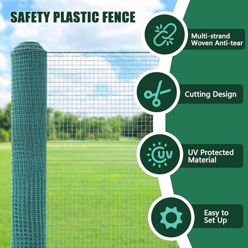 Image of SUNYRISY Garden Mesh Fence Temporary Safety Fencing, 40in x 98.4ft Garden Fence Animal Barrier with Steel Stakes, Fencing Netting for Construction Backyard Chickens Dog Poultry Deer