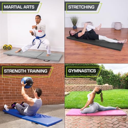 Image of ProsourceFit Tri-Fold Folding Thick Exercise Mat 6'x2' with Carrying Handles for MMA, Gymnastics, Stretching, Core Workouts