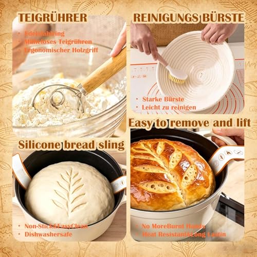 Cestas de fermentación de ratán para pan de masa madre con bolsas para tostadas 6