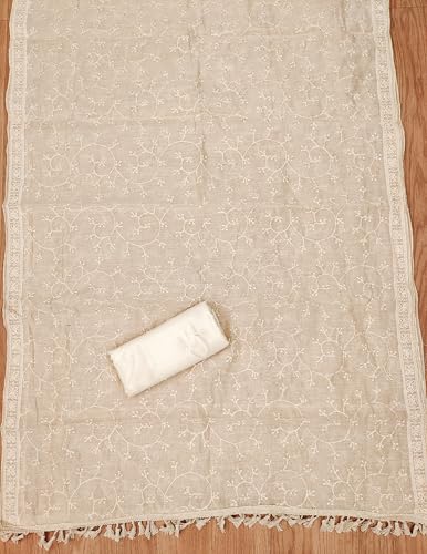 Image of Pandadi Saree Women's Elegant Lucknowi Work with Modal Cotton Chanderi and Embroidered Dupatta Unstitched Dress Material