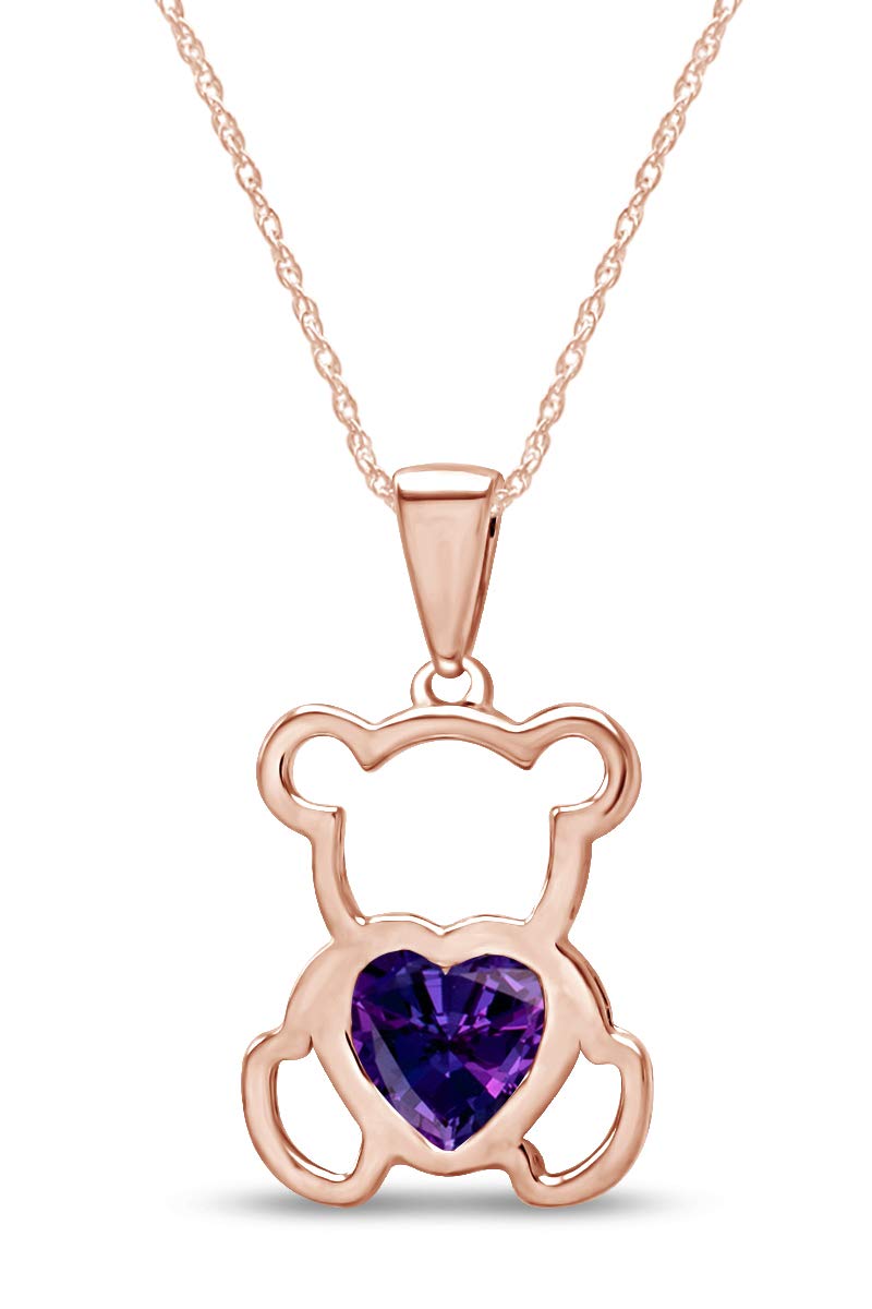 AFFY14K Gold Over Sterling Silver Cute Teddy Bear Love Heart Pendant Necklace Gift For Her