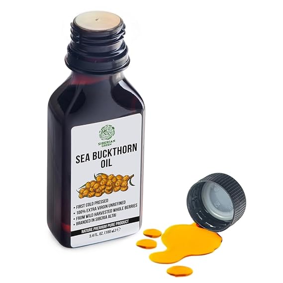 Siberian Sea Buckthorn Oil | 100% Natural Extra Virgin Cold Pressed 100 ml / 3.4 fl oz | Unrefined Raw Vegan | Exclusive Healthy Diet Food Grade