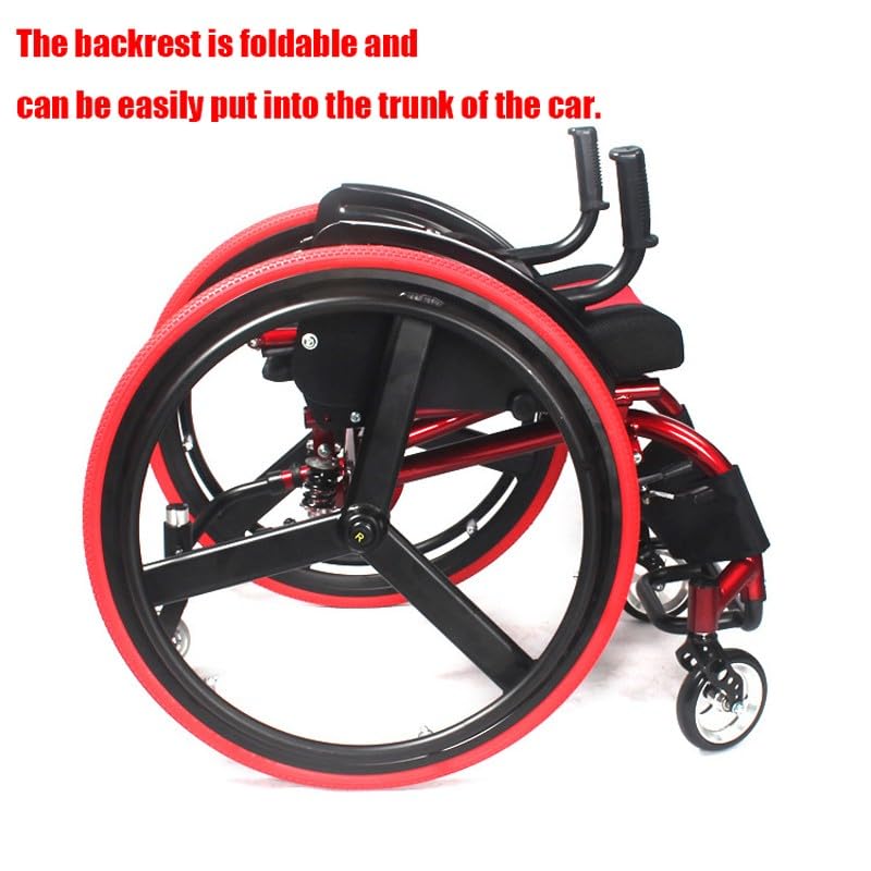 Sports Wheelchair Lightweight Foldable, Aluminum Alloy Self-Propelled Inflatable Transport Wheelchair, Portable Shock-Absorbing Travel Wheelchair for Adults and Teenagers