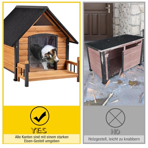 Aivituvin Outdoor Hundehaus, Wasserdichtes Welpen Schutzhaus, Indoor Hundehütte mit erhobenem Boden, beißgeschütztes Design, für kleine bis mittlere Hunde mit Veranda (Braun, L)