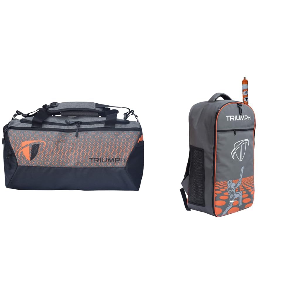 triumph Polyester Ultra-3000 Multipurpose Bag/Gym Bag + KB-2020 Cricket Backpack Full Padded Grey/Orange Bag Size 27X8X14-picture-24