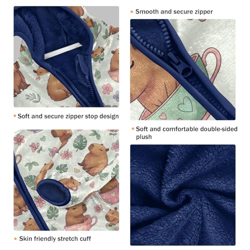 CHIFIGNO Cute Brown Capybaras Boy Lightweight Jacket Fleece Jacket for Fall Winter Zip up Hoodie 3T3