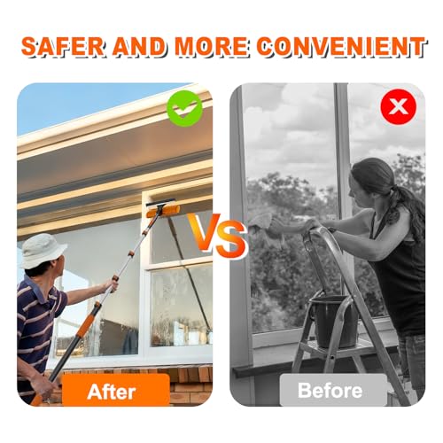 Image of SISUPASSIE 36FT Reach 2-in-1 Window Squeegee, Professional Window Washing Kit with 7-30FT Extension Pole for Home, Indoor Outdoor Squeegee with Rotatable Head for High Windows