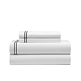 4 Piece Sheet Set Super Soft White with Dual Blue Stripe Embroidered