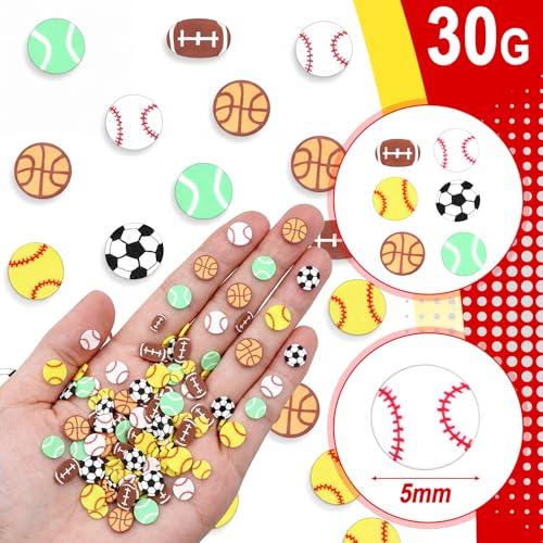 Image of Weysat 30g Small Sports Polymer Clay Slices 0.2 Inch Tiny Clay Multiple Ball Pieces Sports Sprinkle Baseball Tennis Basketball Softball Football Soccer Confetti for DIY Craft Party Decoration for Team