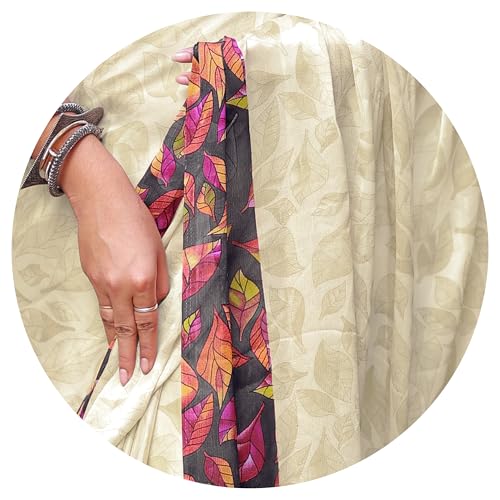 Image of MIRCHI FASHION Saree for Woman Chiffon Geometric and Leaf Printed | Lightweight Daily Regular Use Comfortable Women's Sari with Blouse Piece (Available in 15 Designs)