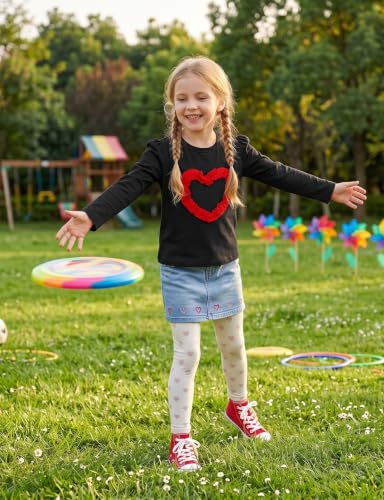 Image of Noomelfish Girls Ruffle Heart T-Shirts Cute Long Sleeve Tee Tops (4-12 Years)