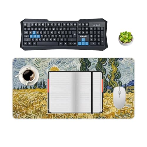 Desk Pad Protector 24x12 Inch Extended Wheat Fields and Cypress Trees Keyboard Mouse Mat miniatura 4
