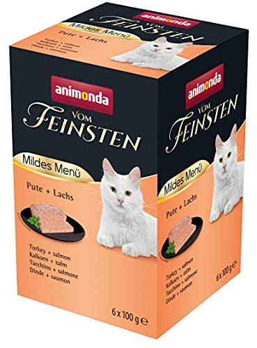 animonda vom Feinsten Mildes Menü Pute + Lachs (6 x 100g), getreidefreies Katzenfutter nass ohne Zucker, leicht verdauliches Katzenfutter mit...